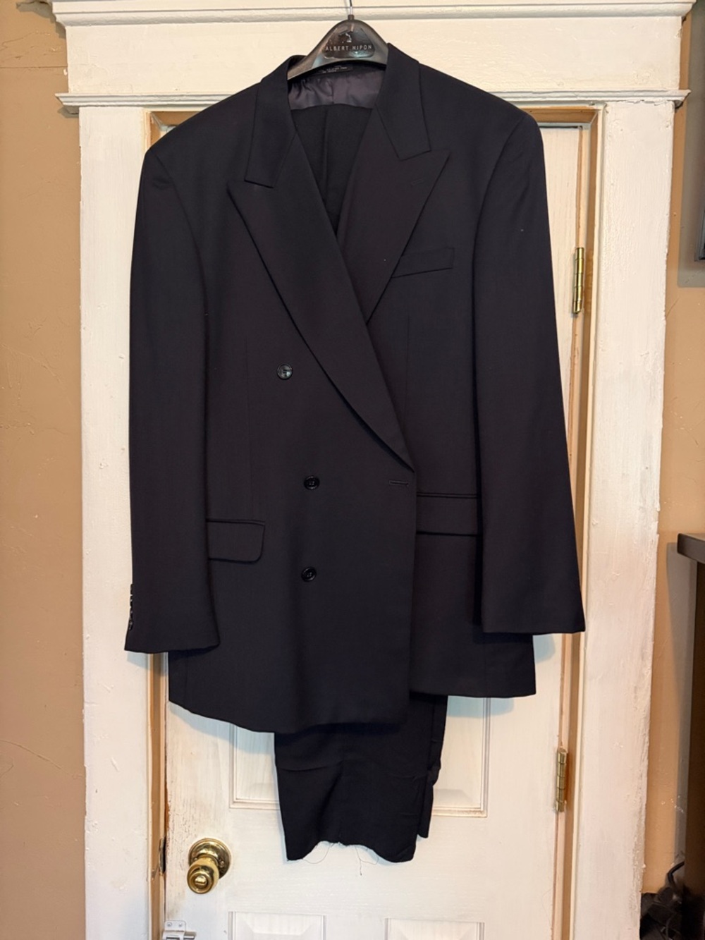 Classic Albert Nipon Men's Double-Breasted Dark Blue Suit 100% Wool